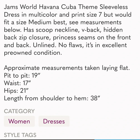 Jams World Havana Cuba Theme Sleeveless Dress size 5 - Picture 8 of 10
